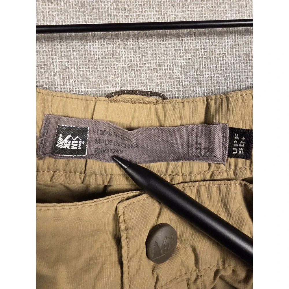 REI Sahara Mens Cargo Shorts Tan Khaki Nylon UPF 50+ Hiking Outdoor Size L 32L